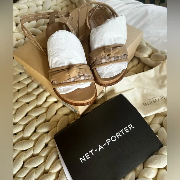 ALEXANDRE BIRMAN Clarita bow-detailed lace-trimmed leather sandals Beige  37.5 - Picture 6 of 10